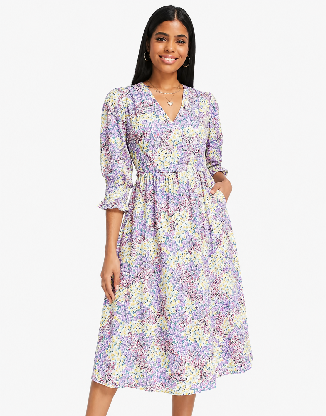 Influence Womens Smock Midi Dress in Multi Floral
