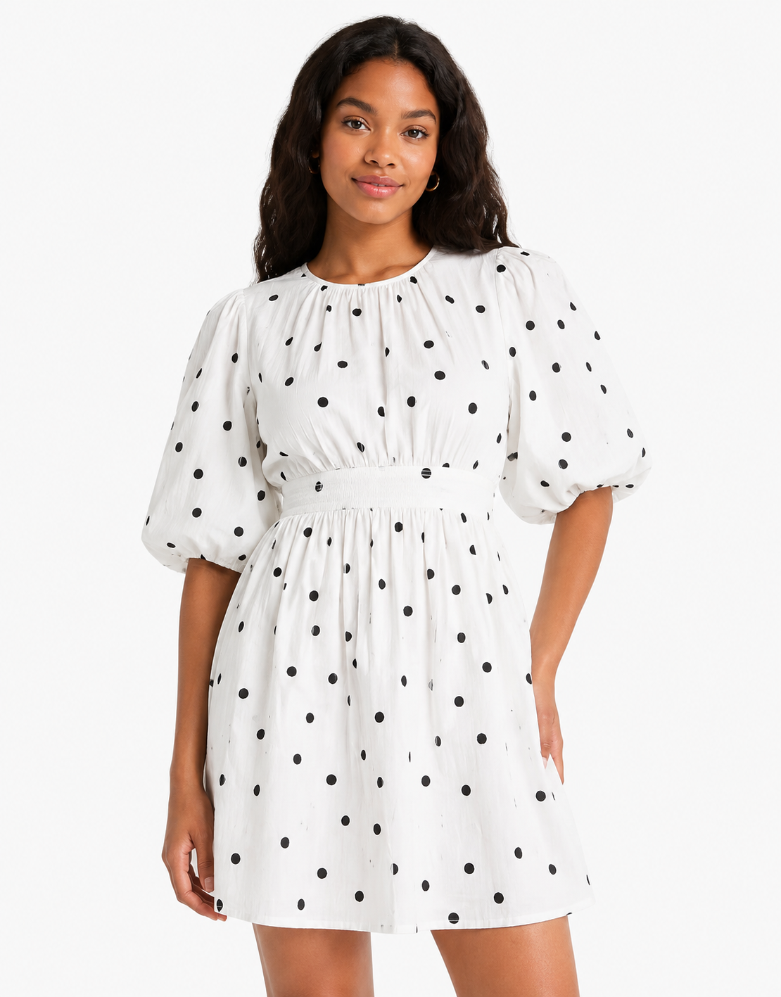 Influence Womens Angel Sleeve Mini Dress in White Polka Dot