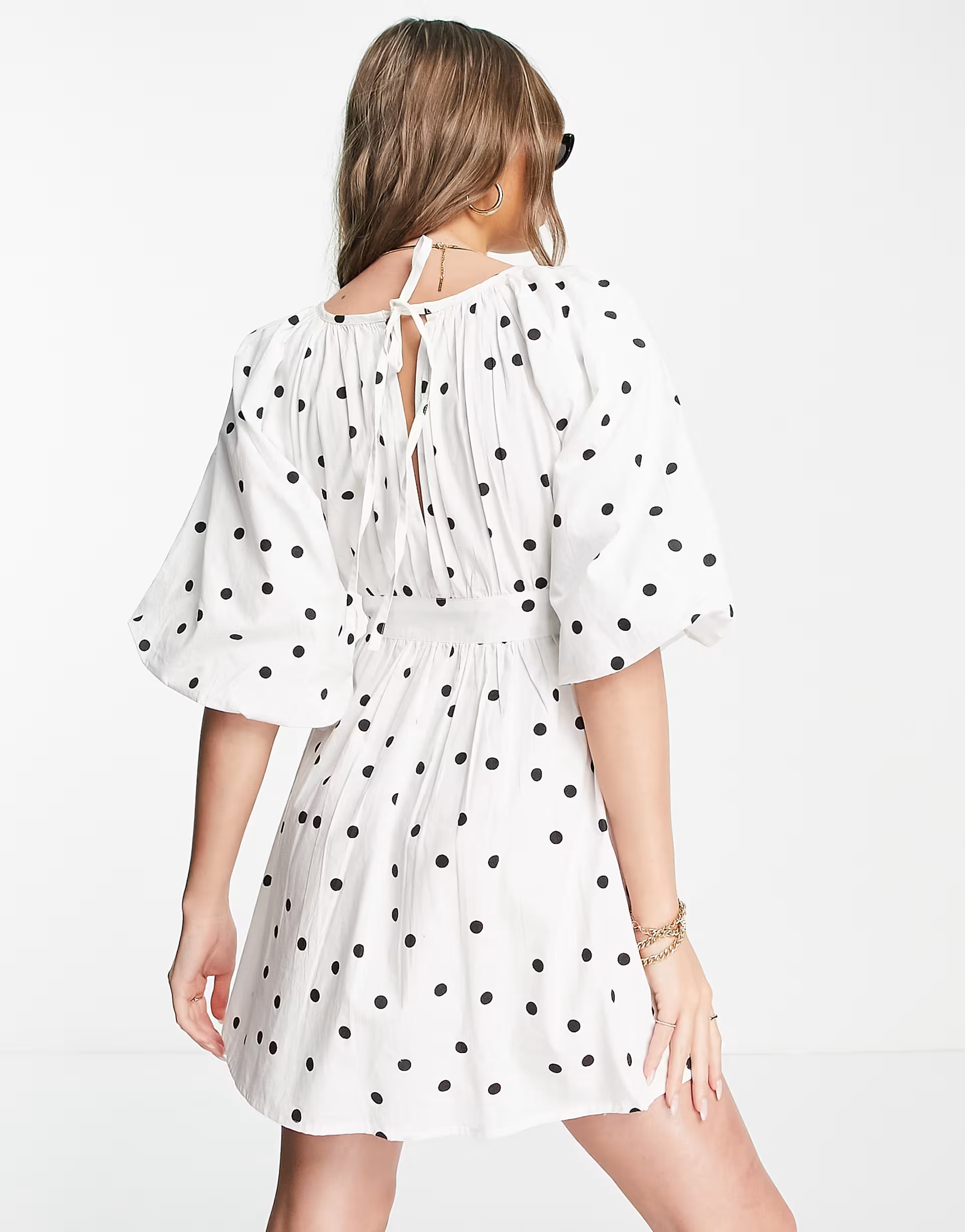 Influence Womens Angel Sleeve Mini Dress in White Polka Dot