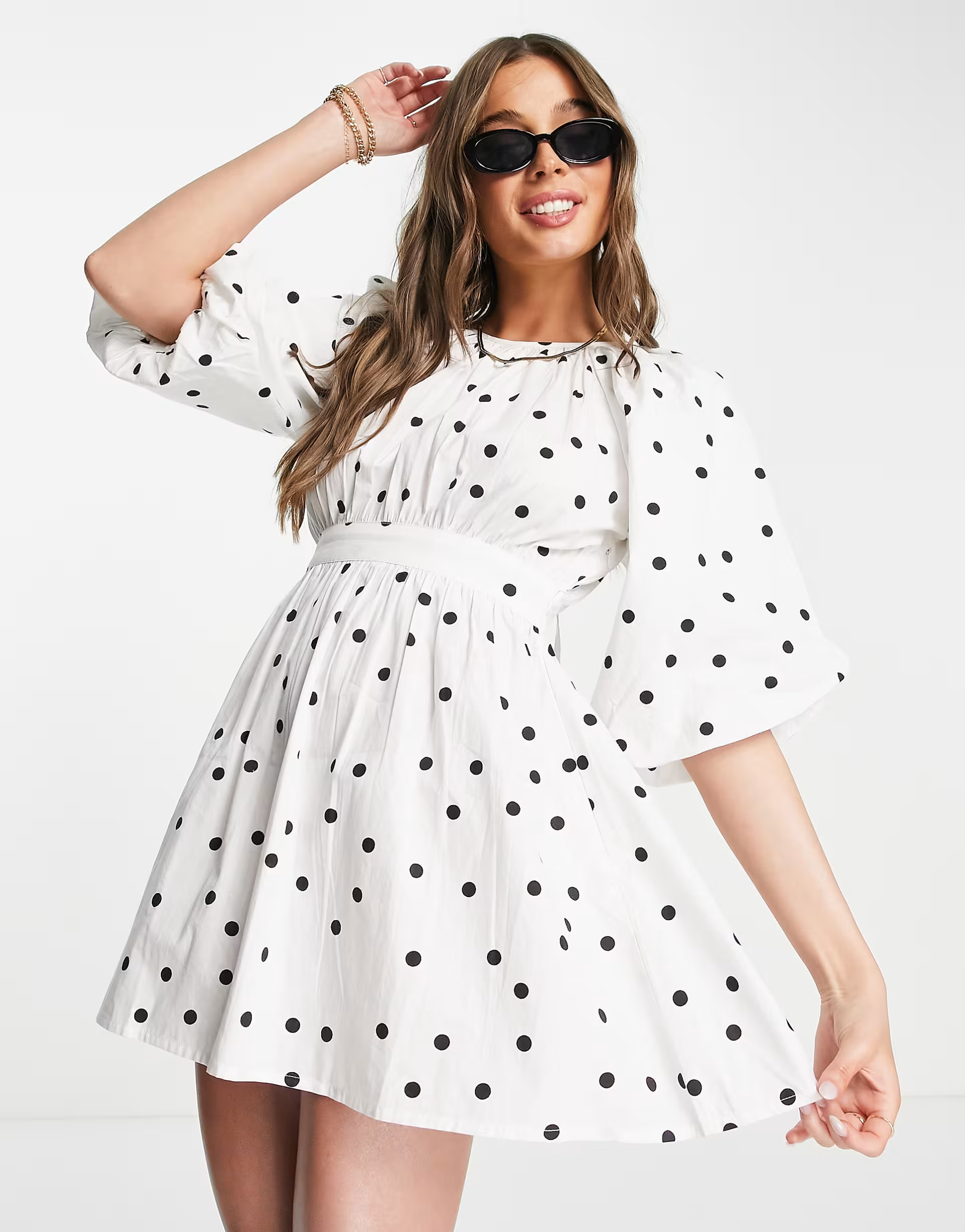 Influence Womens Angel Sleeve Mini Dress in White Polka Dot