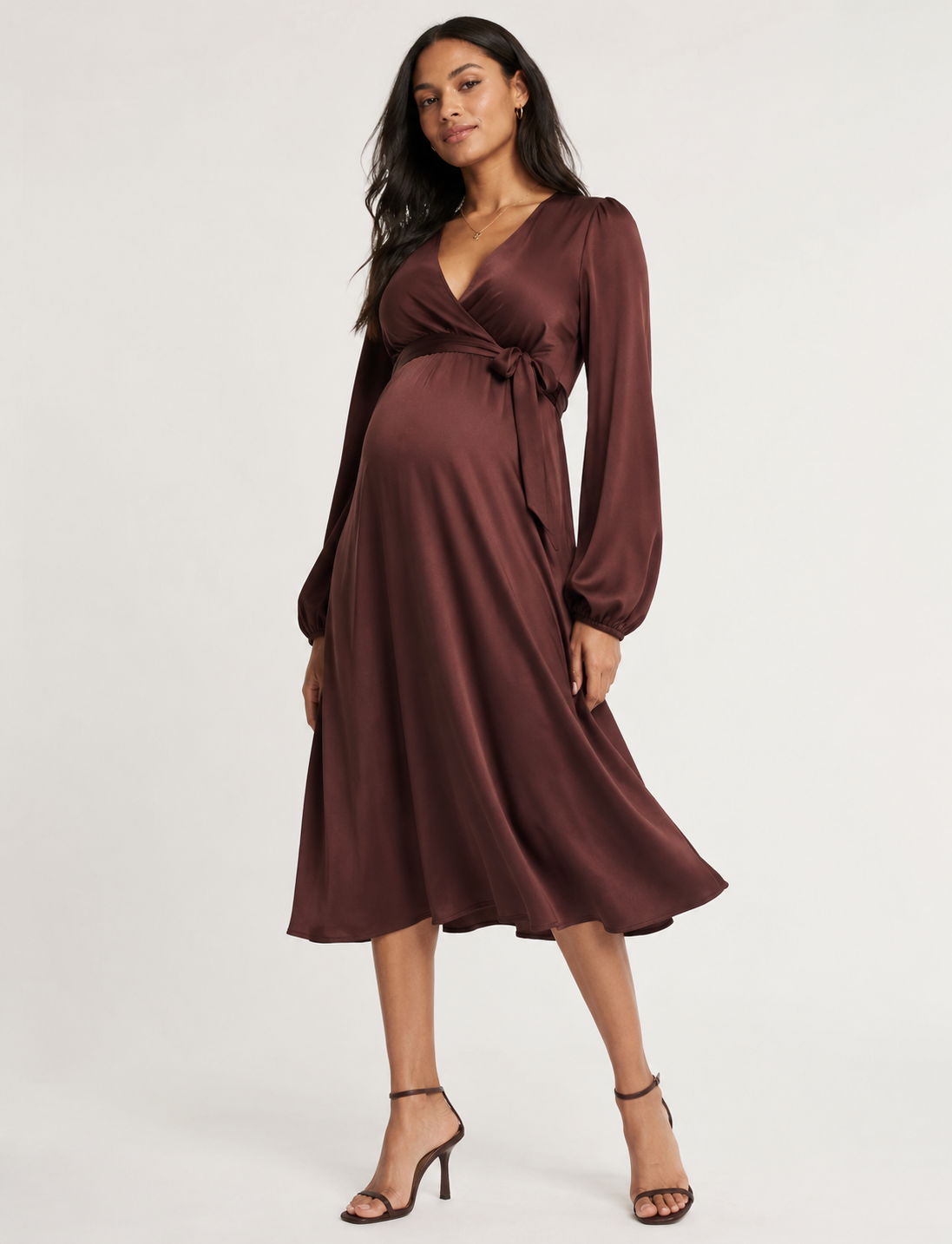 Queen Bee Womens Maternity Wrap Front Mini Satin Dress In Brown