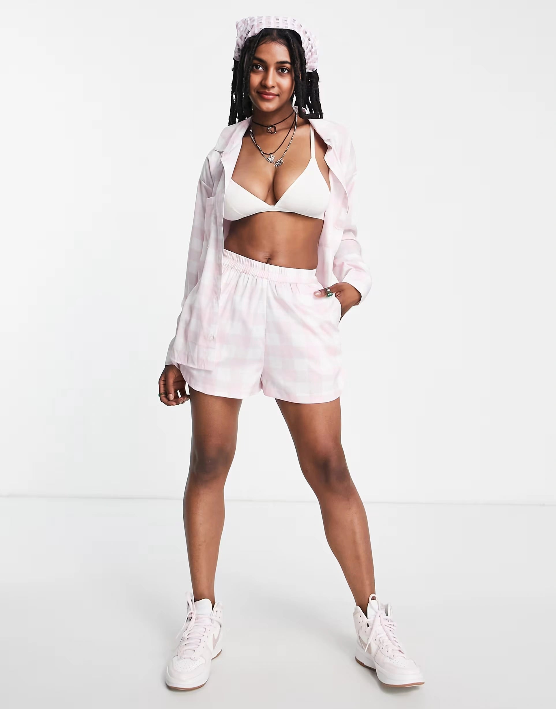Heartbreak Womens Tall Shorts Co-Ord in Pink Gingham