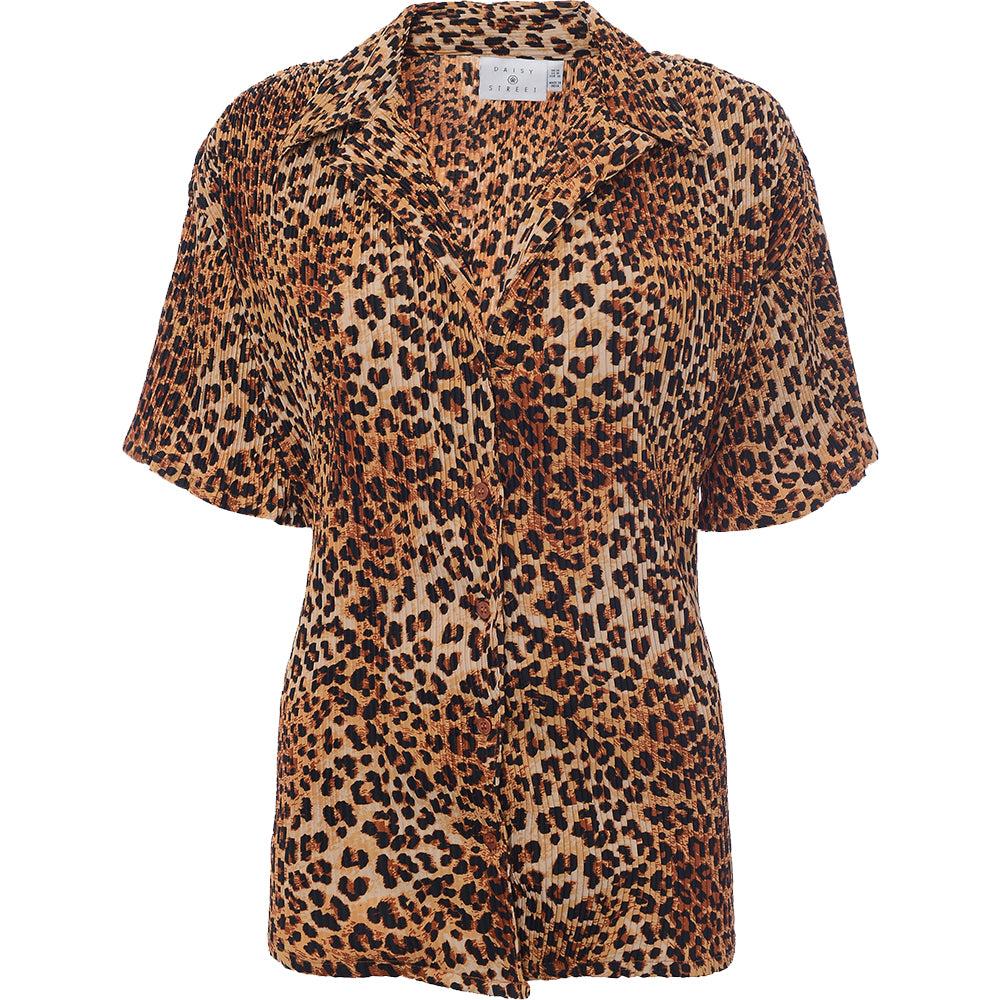 Daisy Street Women's Leopard Plisse Co-Ord Relaxed Shirt