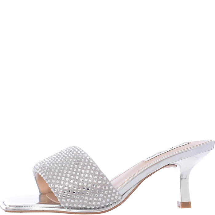 Steve Madden Women's Silver Snazzy-R Mid Heeled Mules