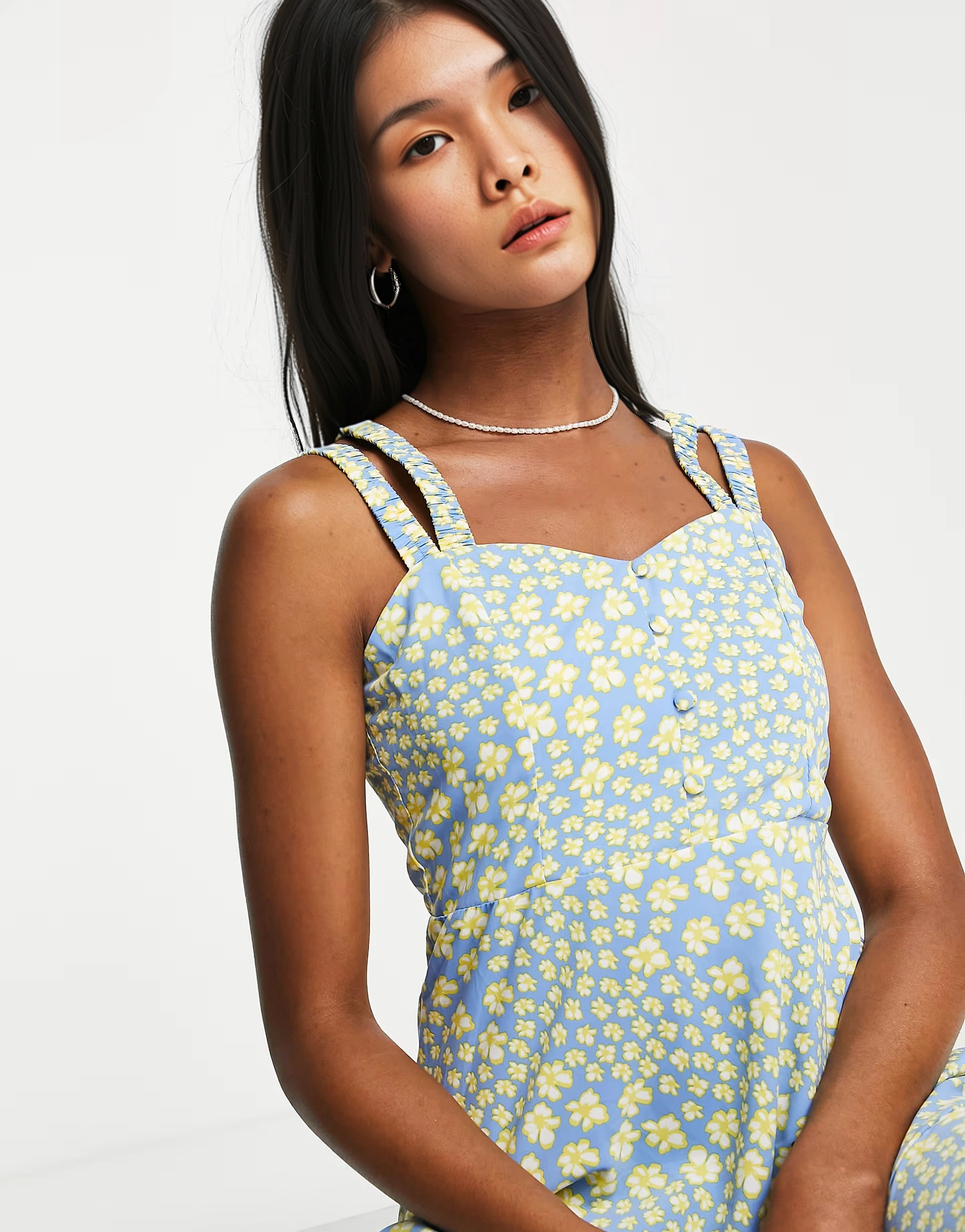 Womens Qed London Strappy Back Midi Dress In Blue Floral Print