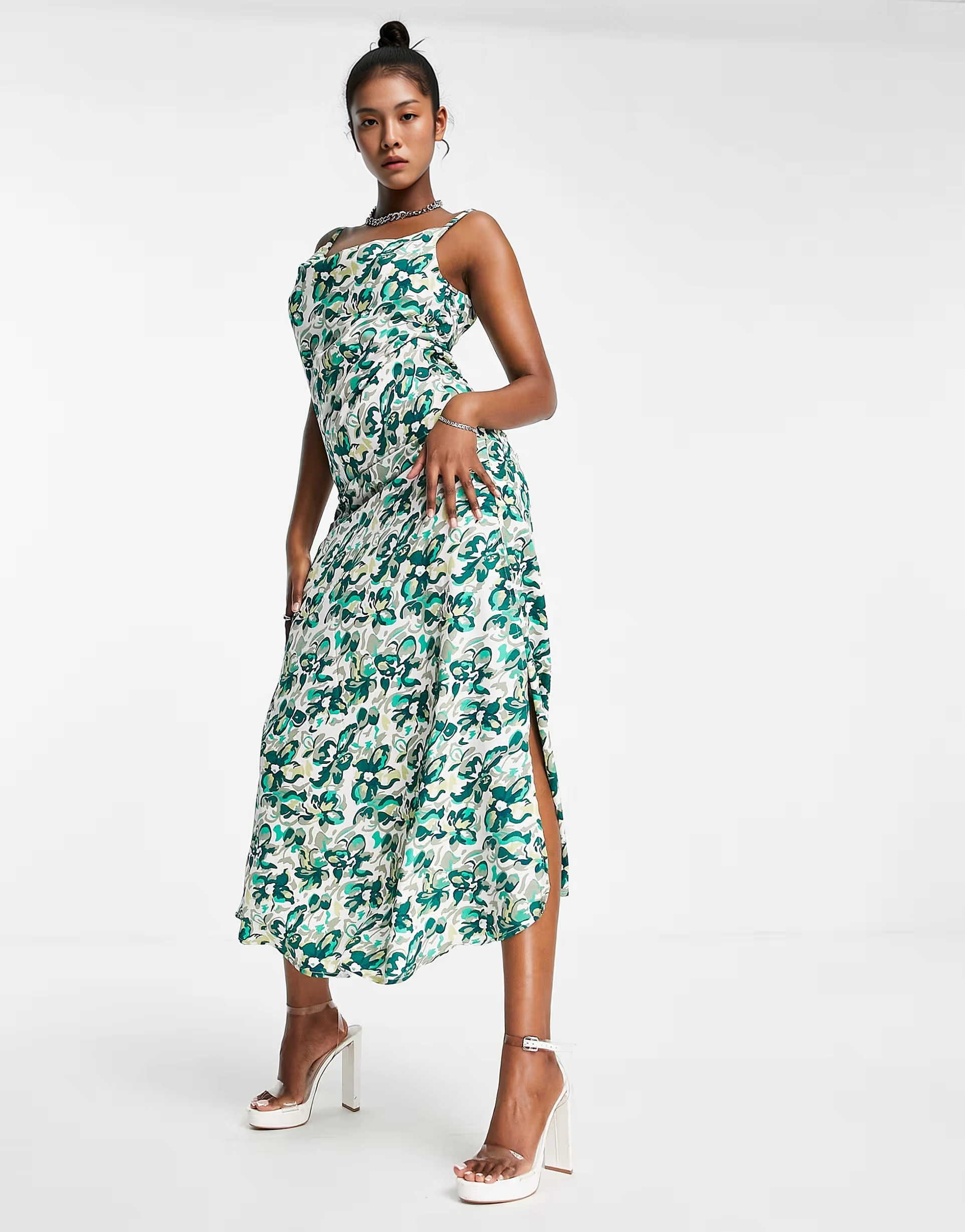 Womens Ax Paris Cowl Neck Maxi Dress In Green 70's Floral