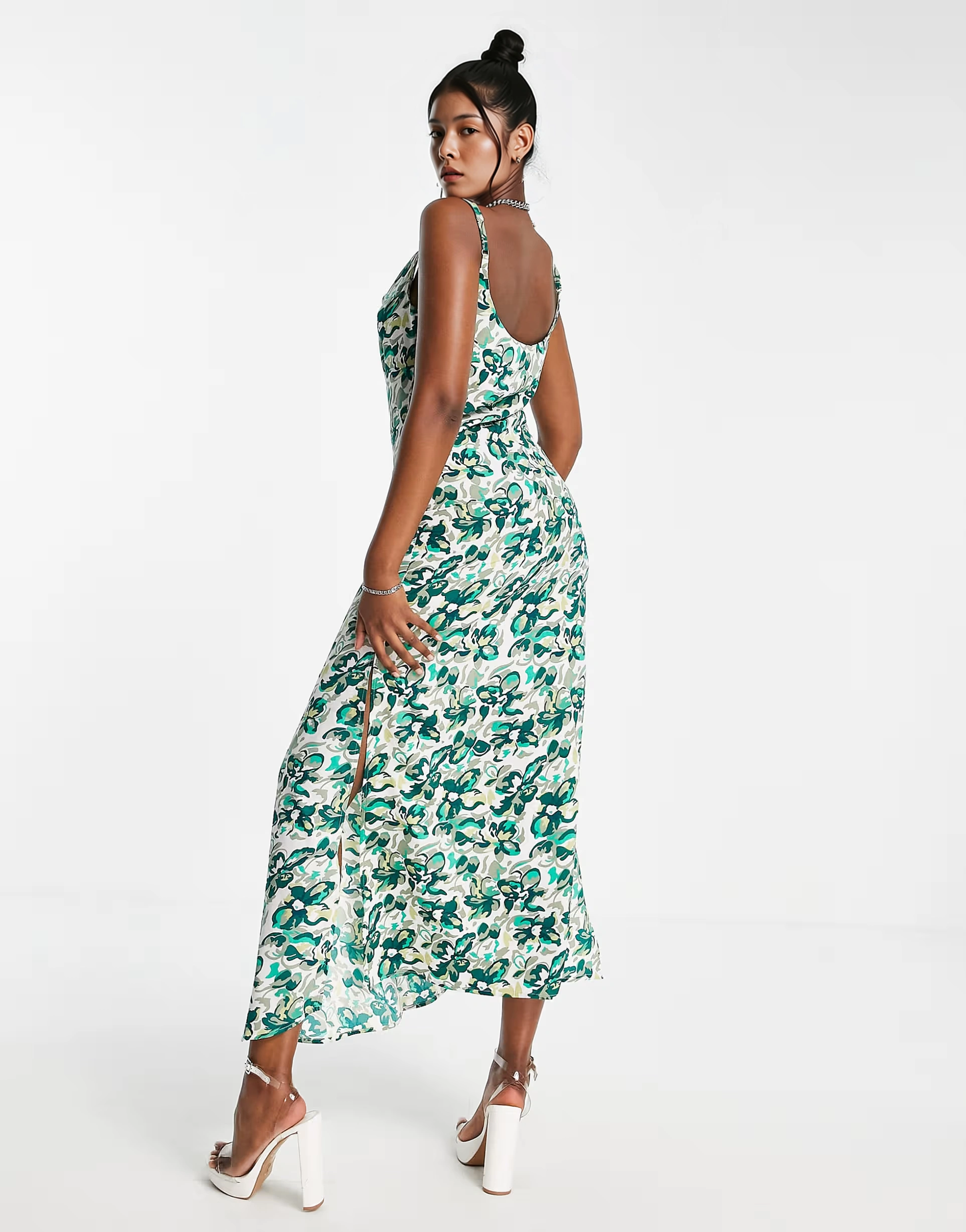 Womens Ax Paris Cowl Neck Maxi Dress In Green 70's Floral