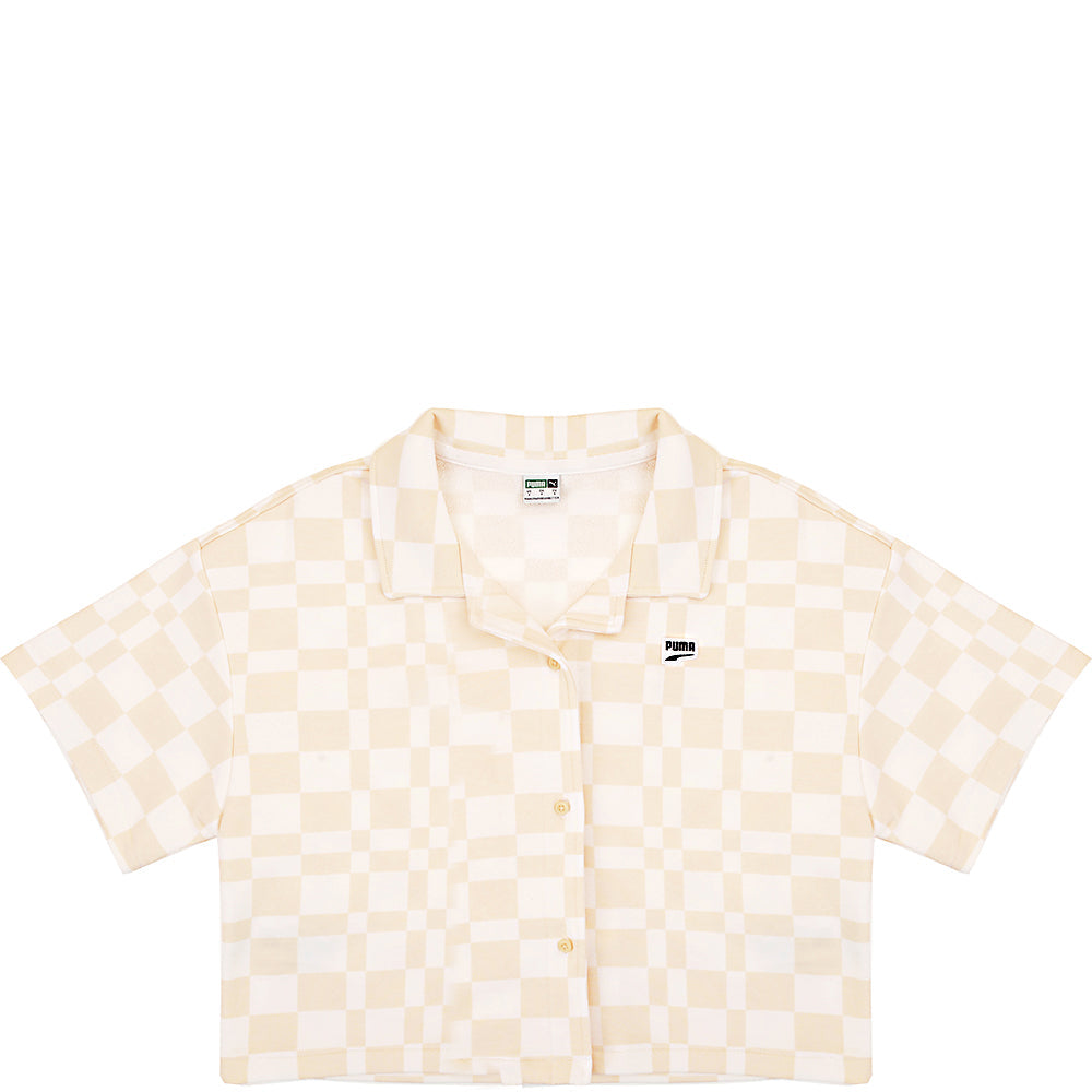 Puma Women's Beige and White Downtown Checkerboard Shirt