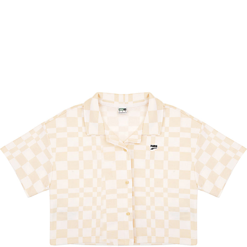 Puma Women's Beige and White Downtown Checkerboard Shirt