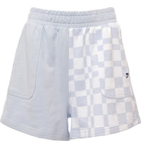 Puma Women's Pale Blue and White Checkerboard Colour Block Downtown Sweat Shorts