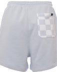 Puma Women's Pale Blue and White Checkerboard Colour Block Downtown Sweat Shorts