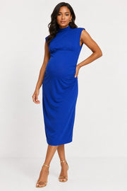 Little Mistress Womens Maternity High Neck Midi Dress in Cobalt Blue