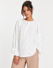 Little Mistress Womens Maternity White Satin Blouse With Tie Cuffs In White