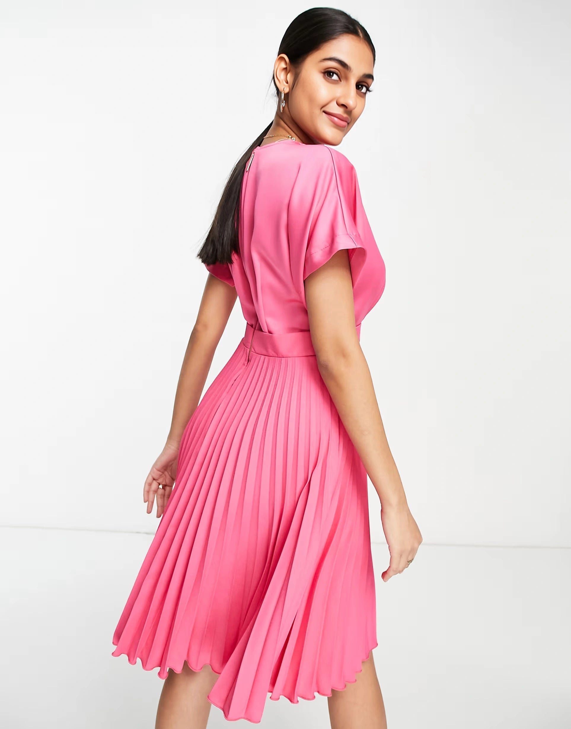 Closet London Womens Wrap Pleated Mini Dress in Fuchsia Pink