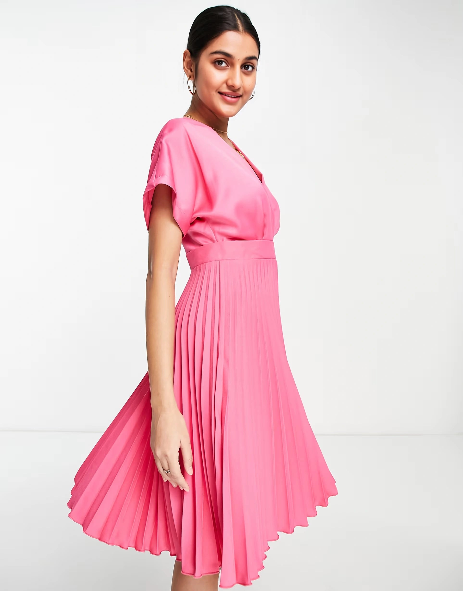 Closet London Womens Wrap Pleated Mini Dress in Fuchsia Pink