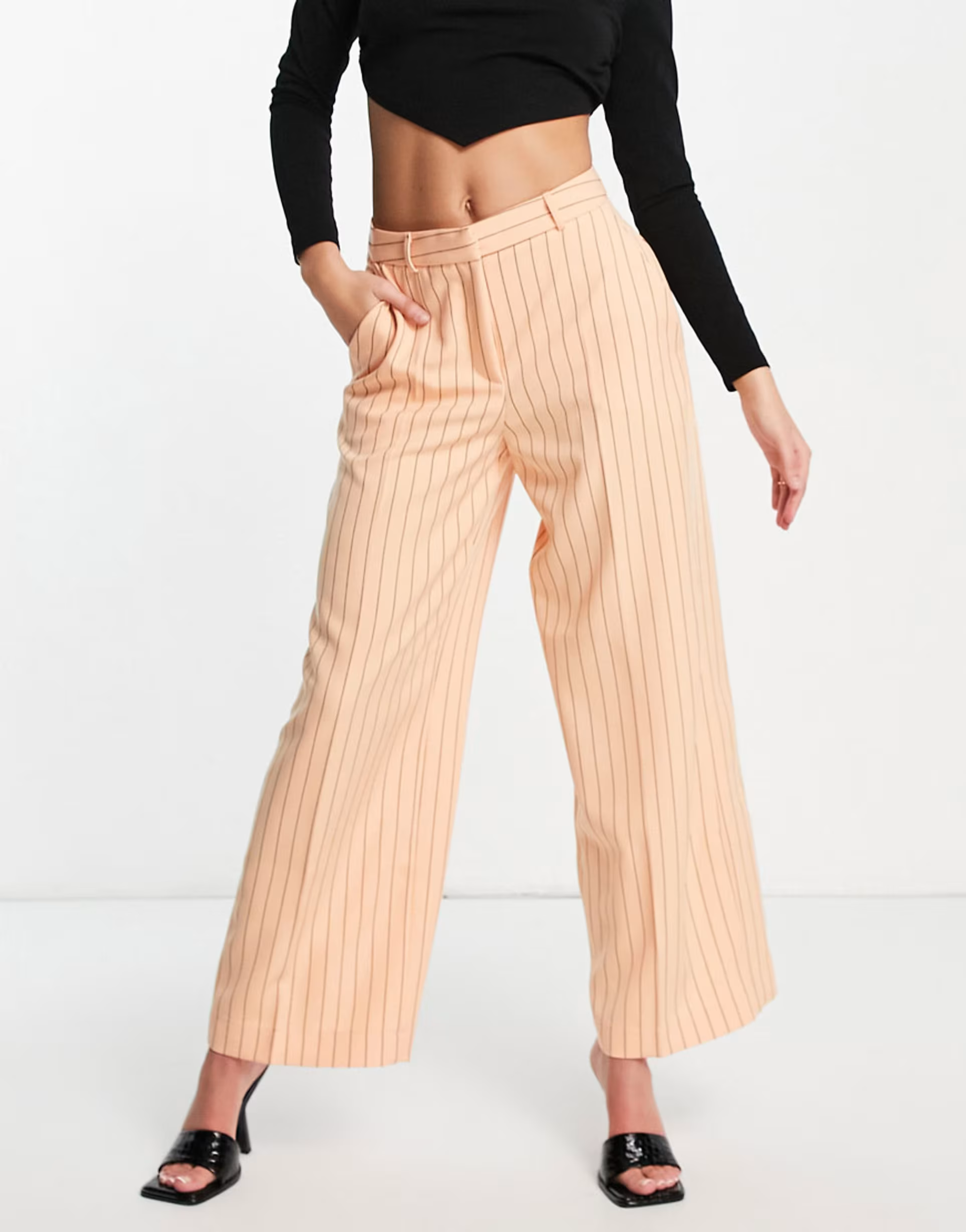 Closet London Womens Tailored Trouser Co-Ord in Peach Pinstripe