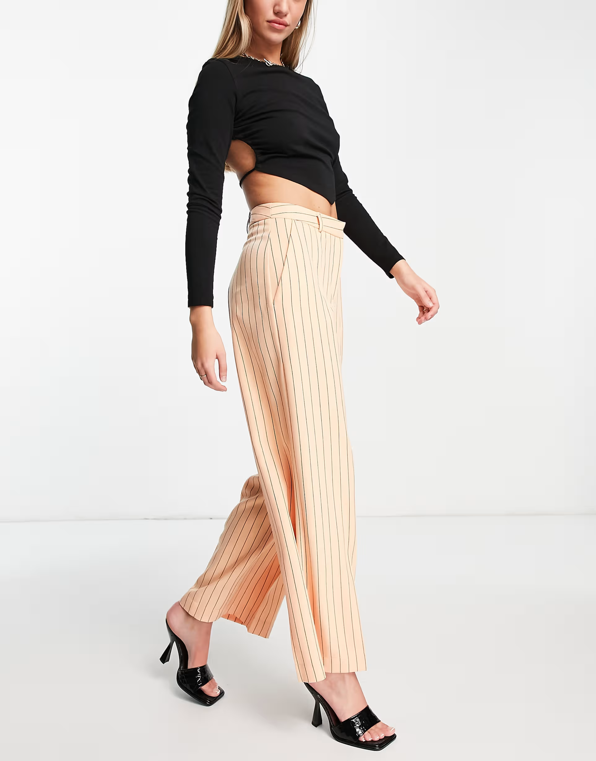 Closet London Womens Tailored Trouser Co-Ord in Peach Pinstripe