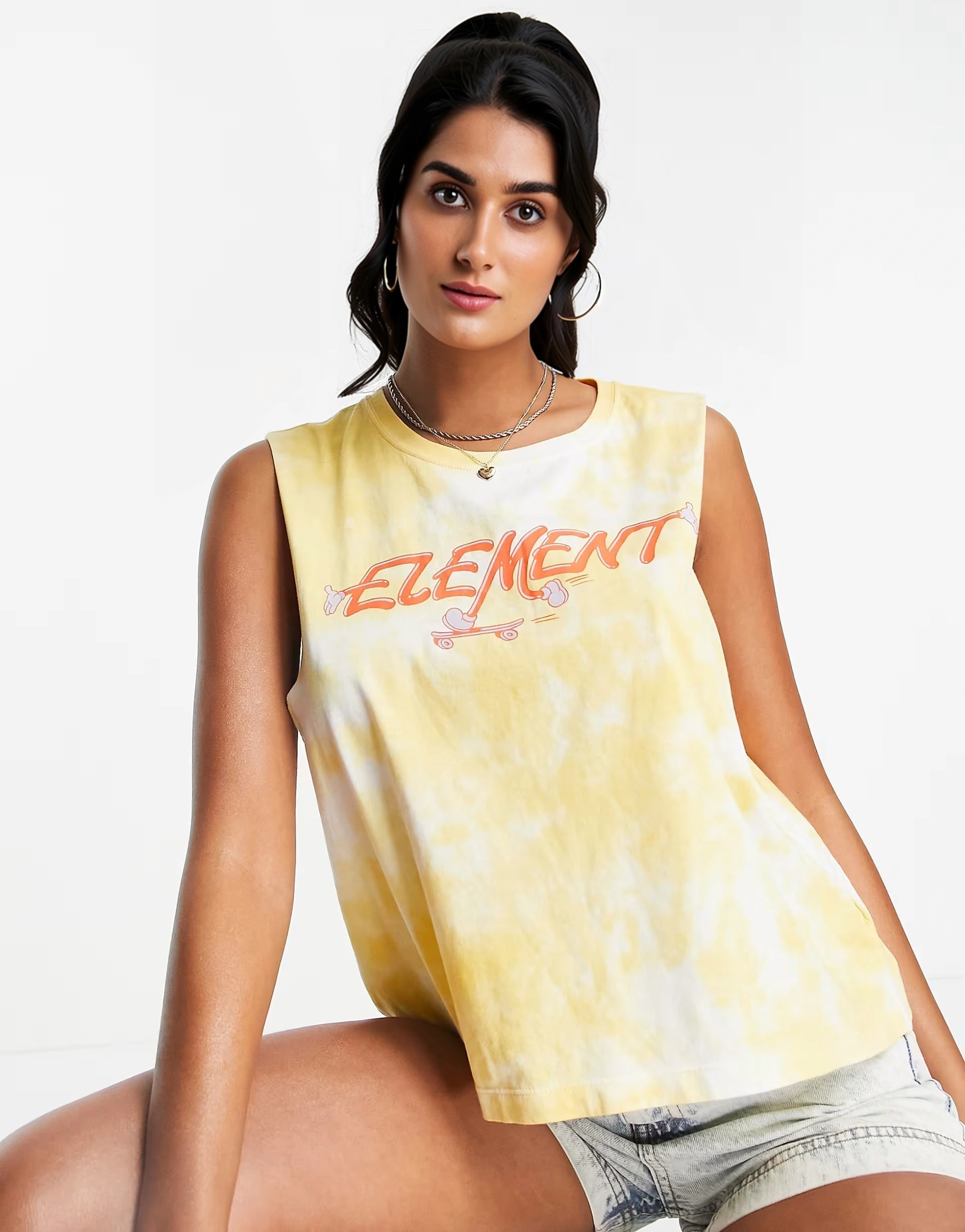Element Womens Skateman Vest in Yellow Tie-Dye In Gold