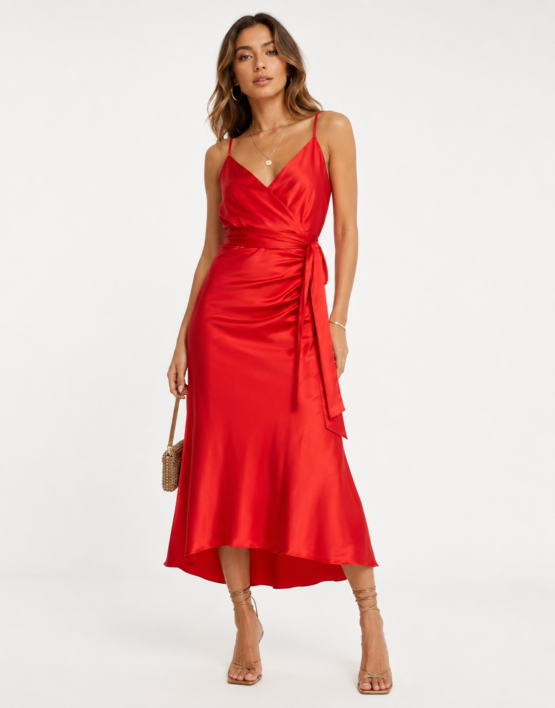 Liquorish Womens Wrap Cami Midi Dress In Red