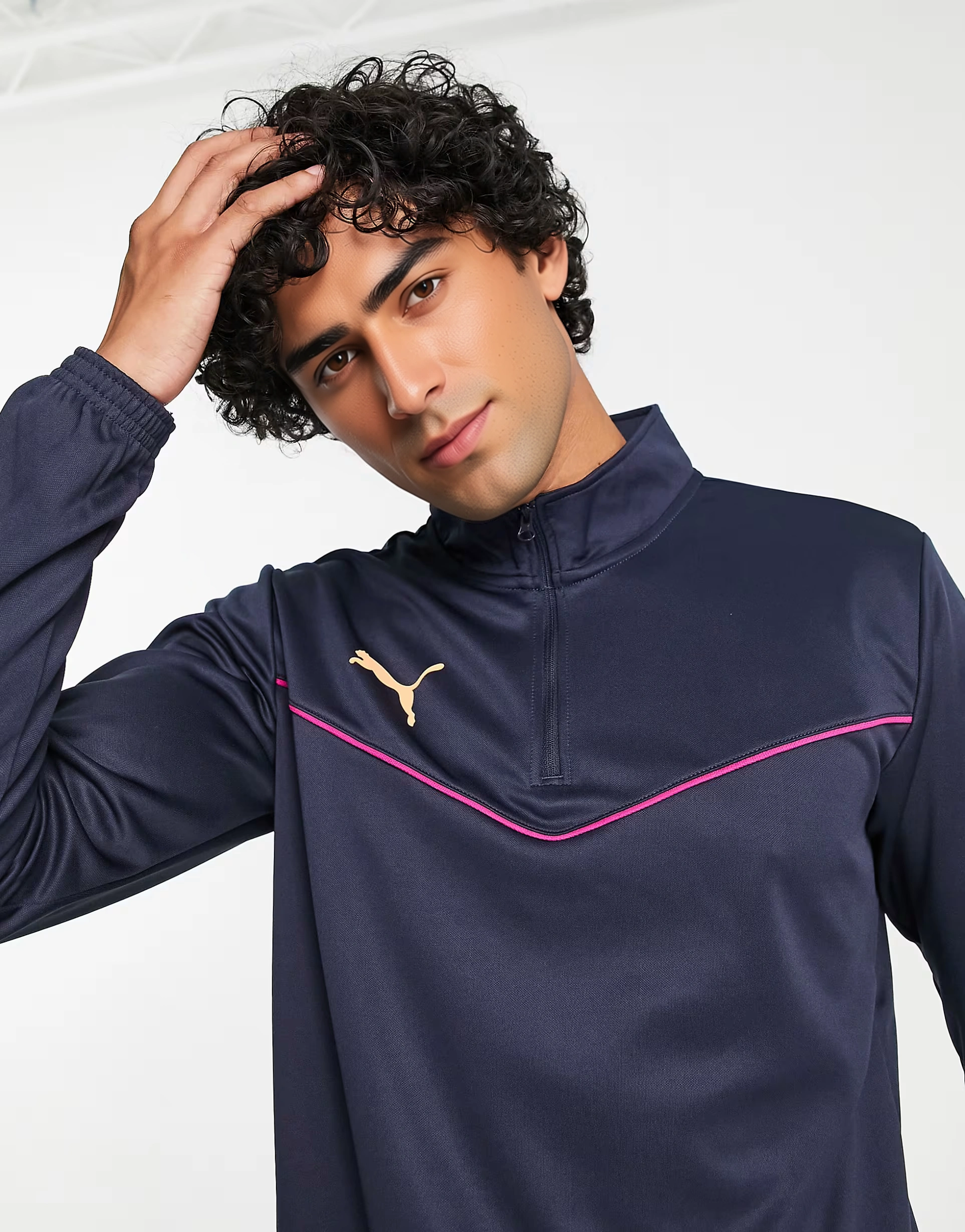 Mens Puma Rise Football Top in Navy And Pink