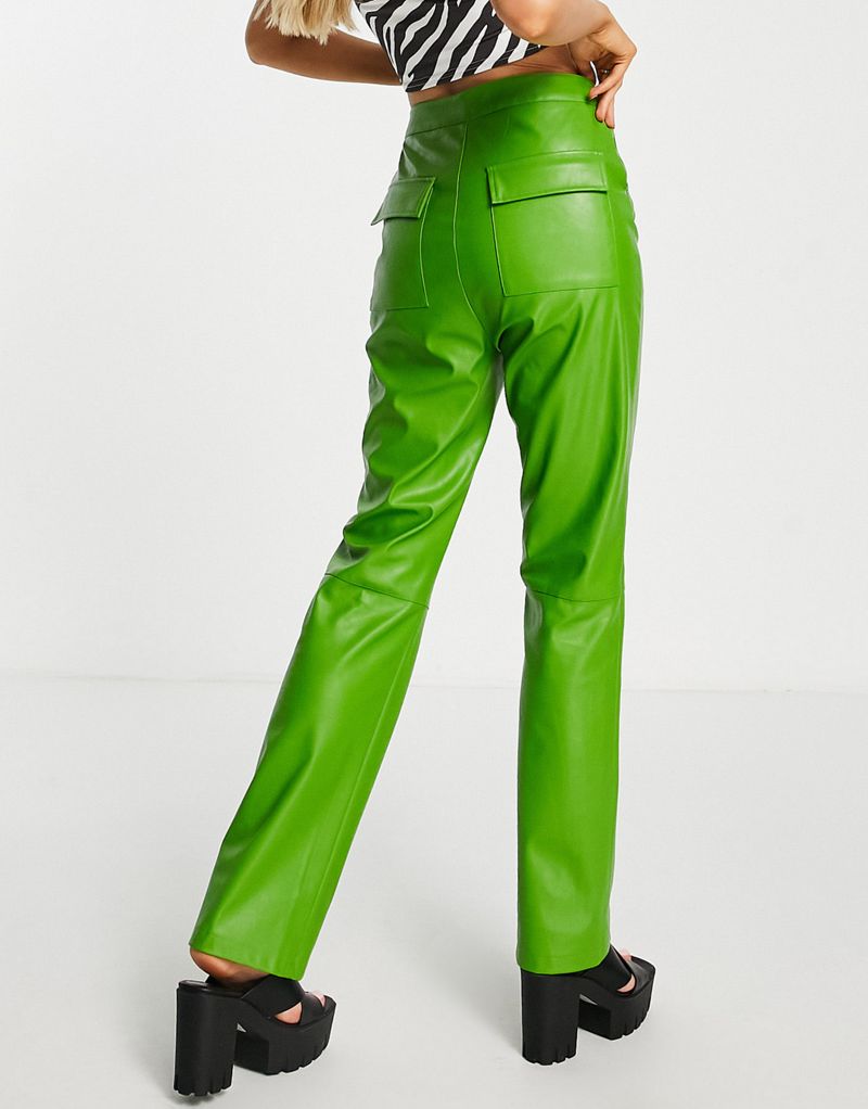 4th & Reckless Womens Leather Look Cargo Pocket Detail Trousers In Green