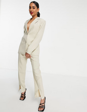 4Th & Reckless Petite Womens Twist Back Tailored Trouser In Beige