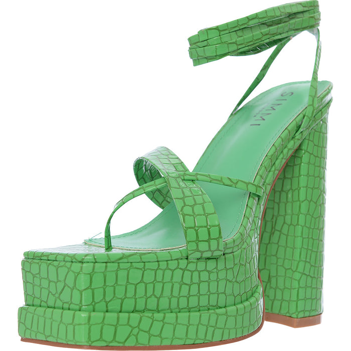 Simmi London Womens Green Platform Heeled Sandals