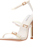 Simmi London Women's White Jessy Heeled Sandals with Buckles