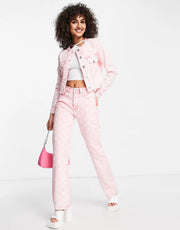 Womens Juicy Couture Co-Ord Monogram Jacquard Denim Jacket in Fluorescent Pink