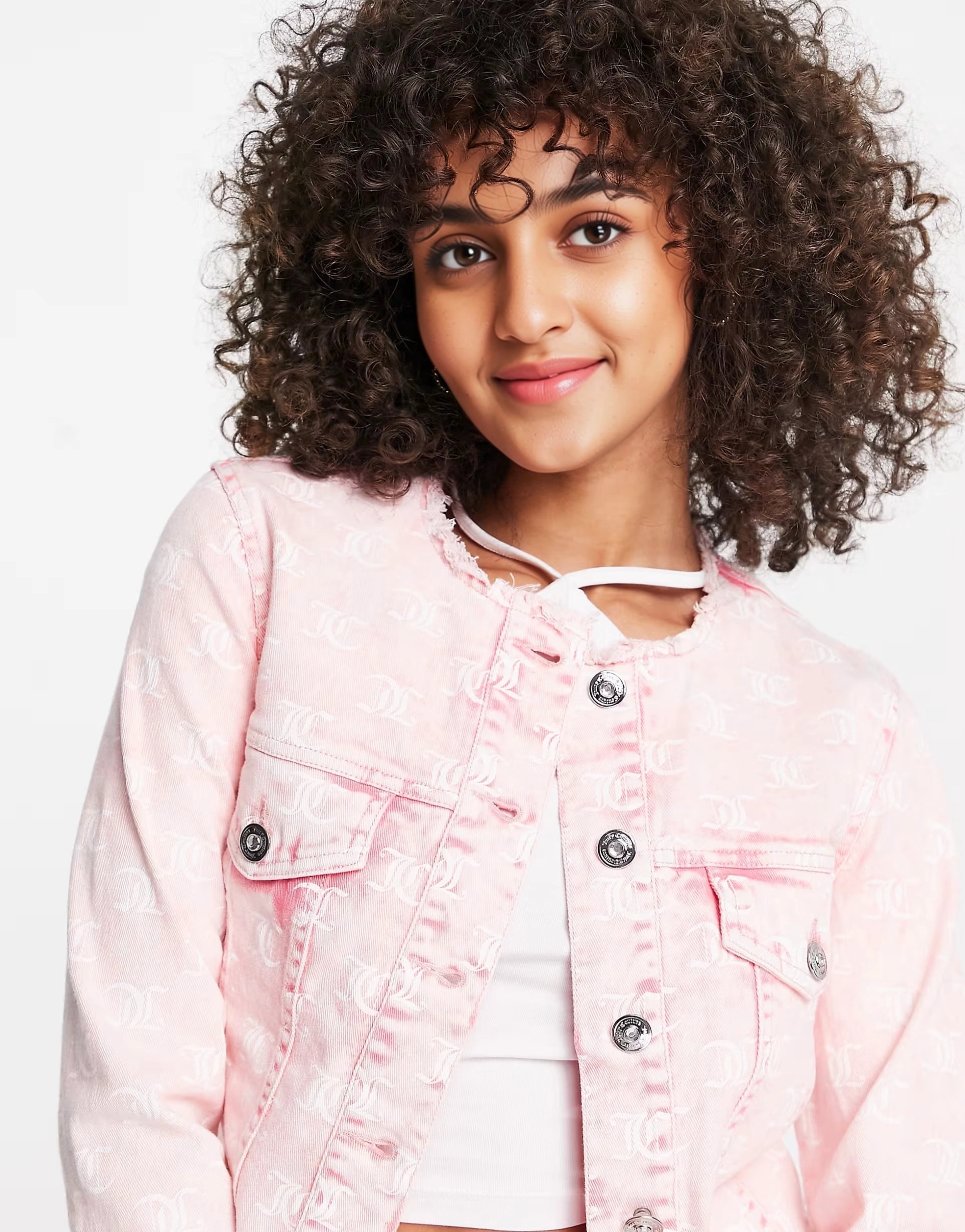 Womens Juicy Couture Co-Ord Monogram Jacquard Denim Jacket in Fluorescent Pink