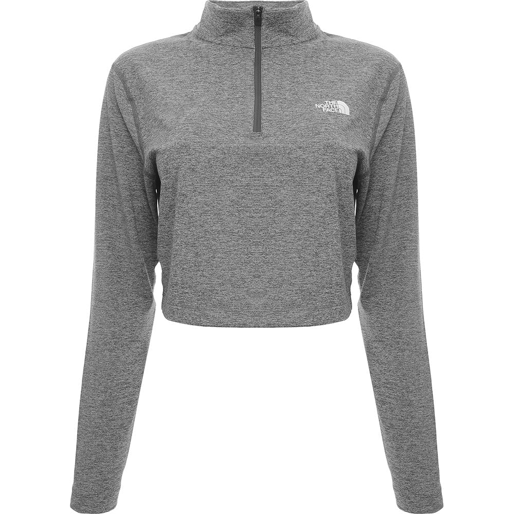 The North Face Women's Dark Grey 1/4 Zip Fitted Cropped Long Sleeve Top