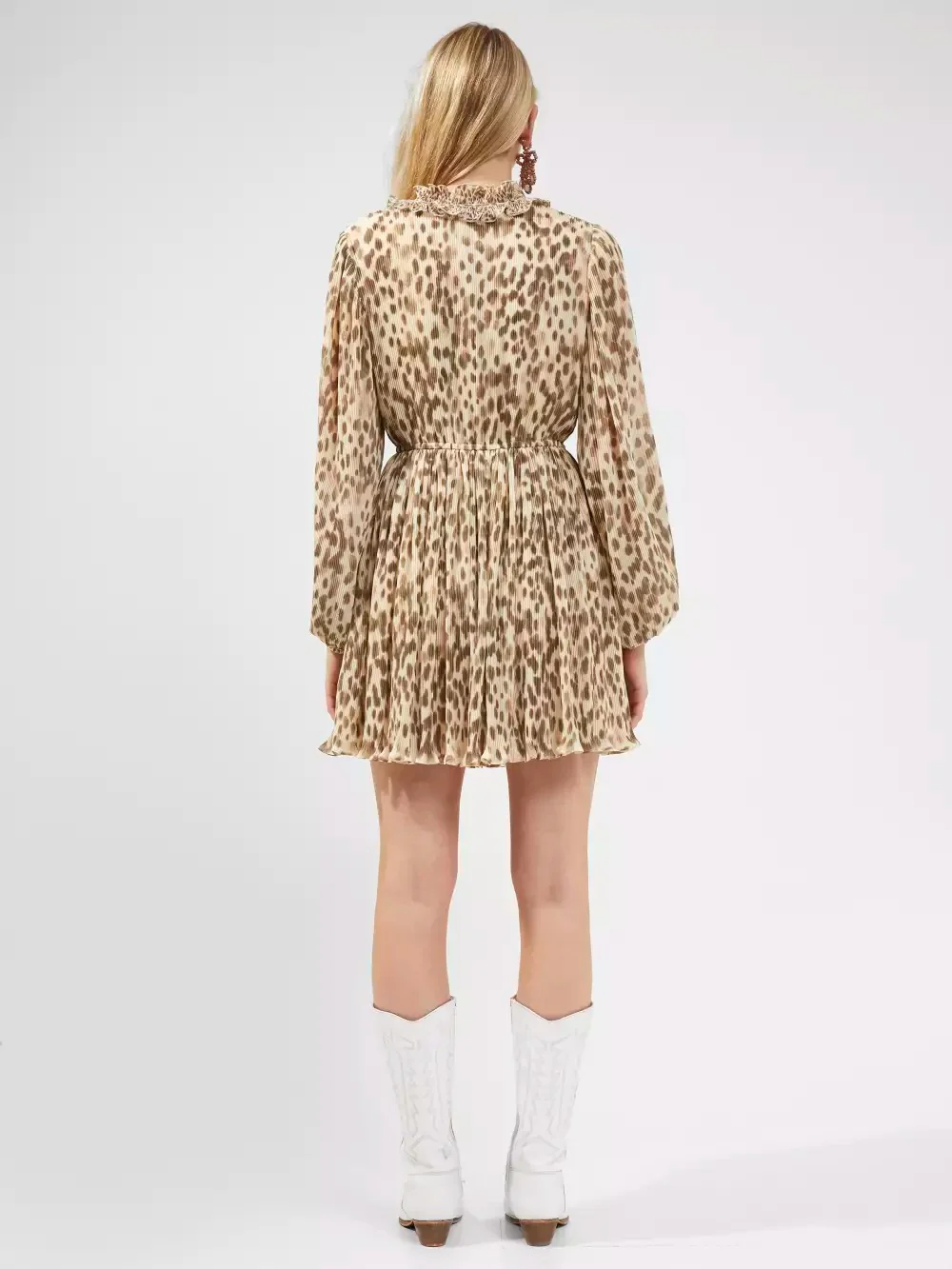 French Connection Womens Eva High Neck Ruffle Mini Dress in Animal Print
