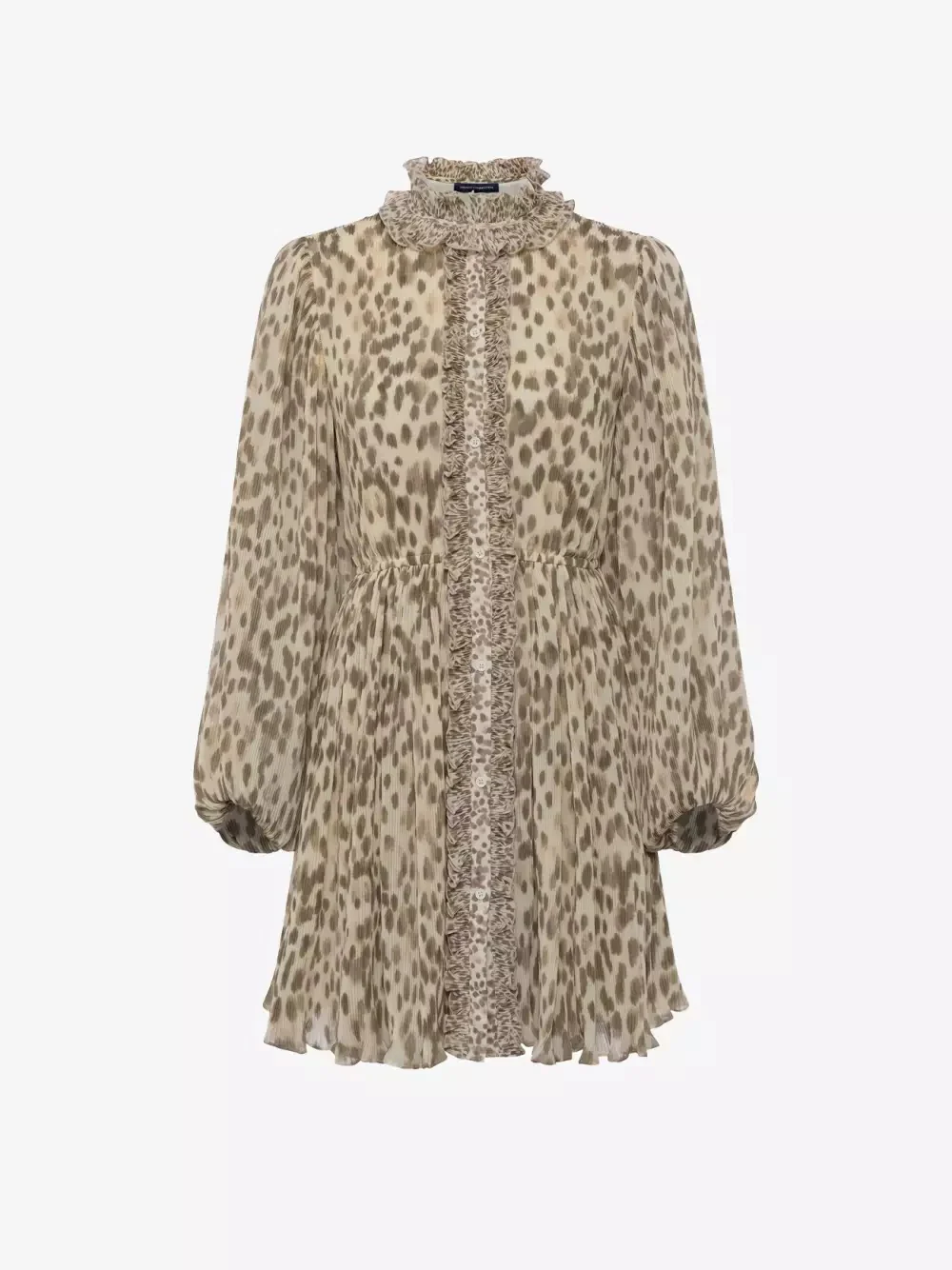 French Connection Womens Eva High Neck Ruffle Mini Dress in Animal Print