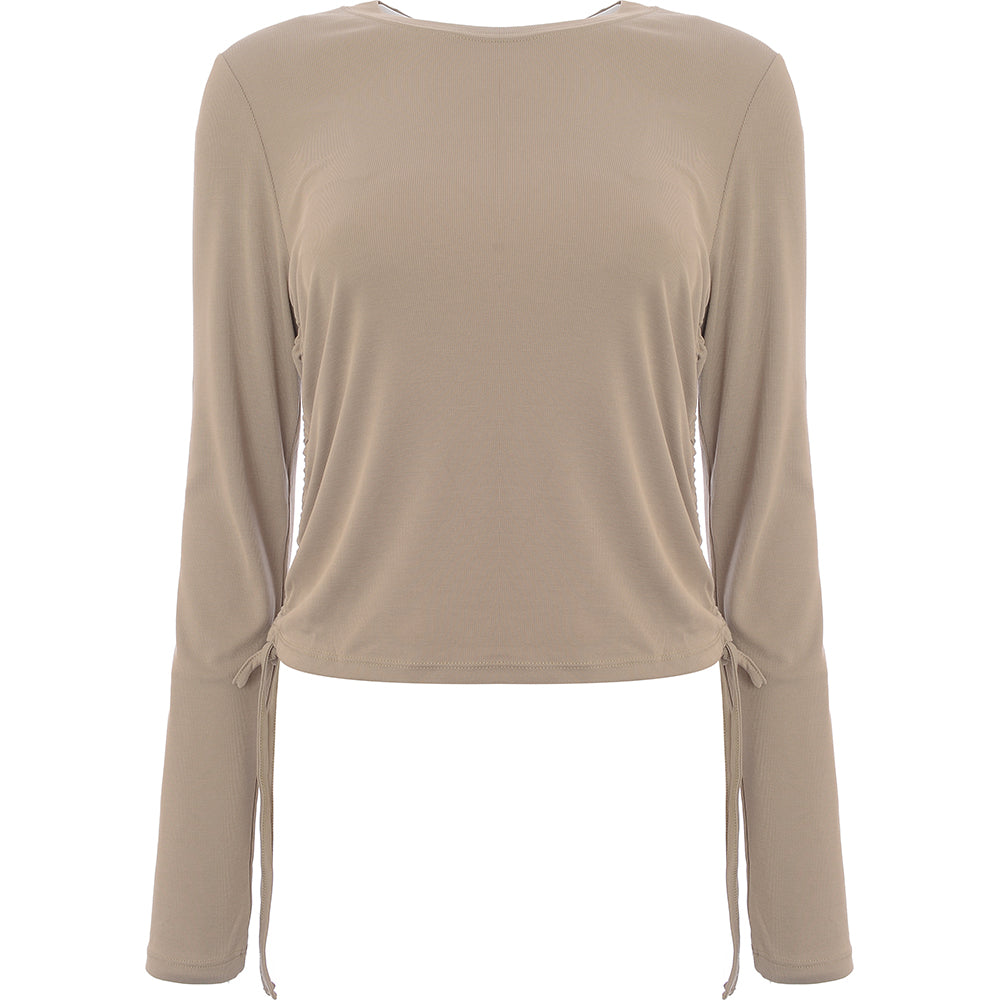 French Connection Women's Camel Zigi Knitted Top with Tie Sides