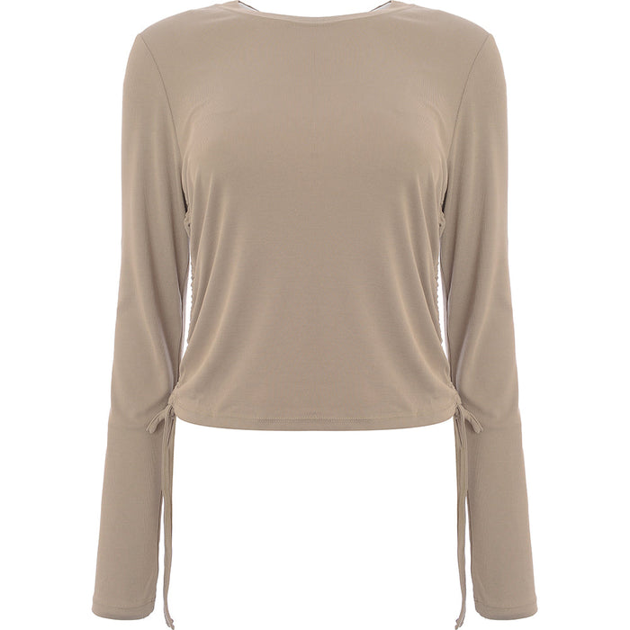 French Connection Women's Camel Zigi Knitted Top with Tie Sides