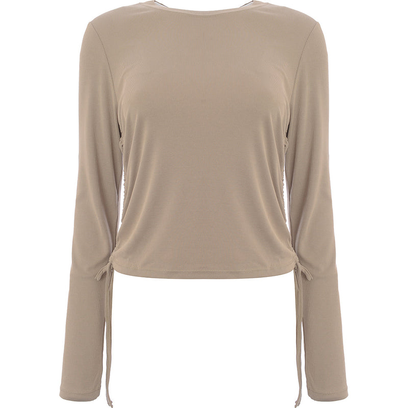 French Connection Women's Camel Zigi Knitted Top with Tie Sides