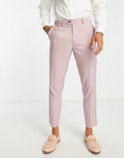 Gianni Feraud Mens Cropped Slim Fit Suit Trousers In Pink