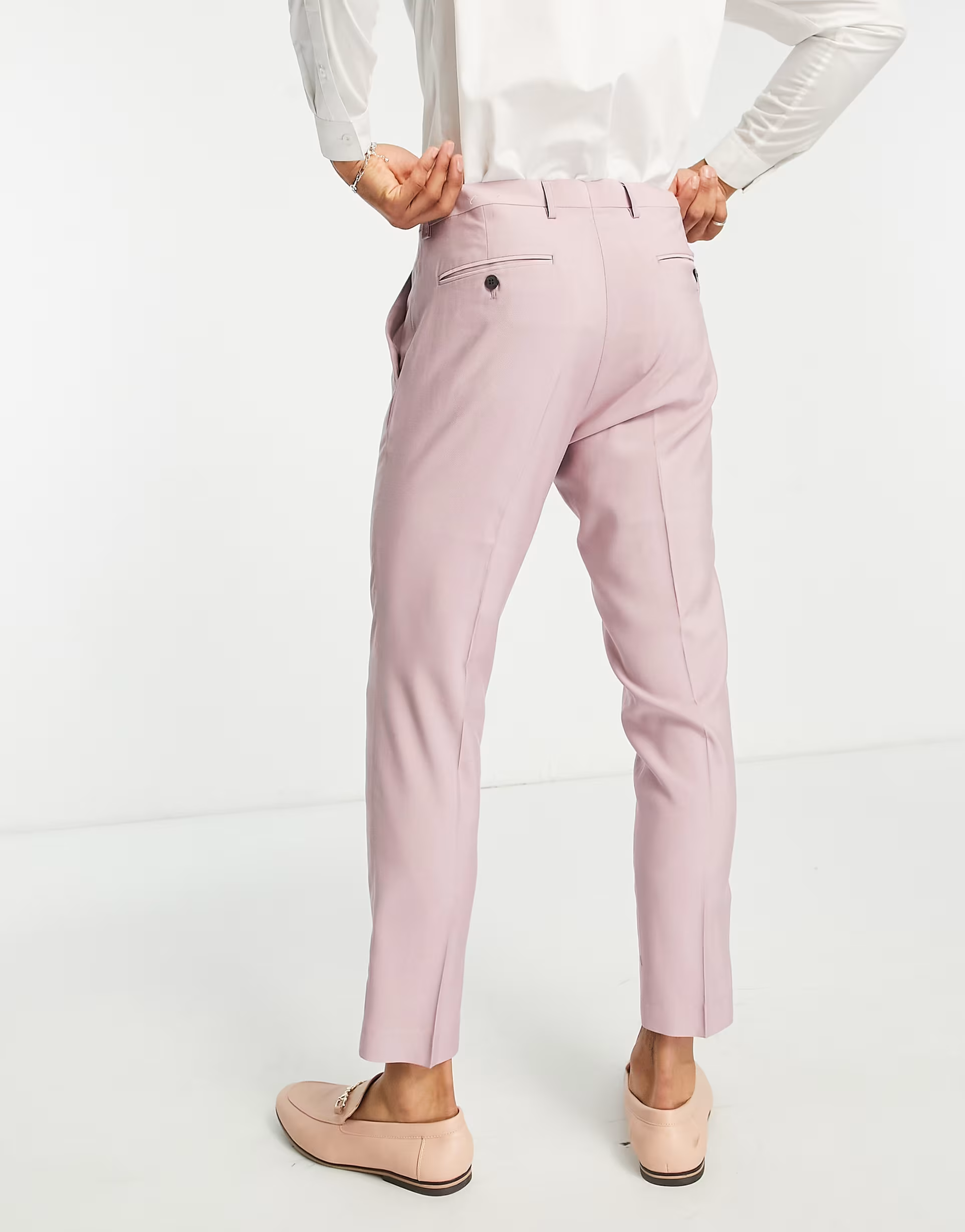 Gianni Feraud Mens Cropped Slim Fit Suit Trousers In Pink