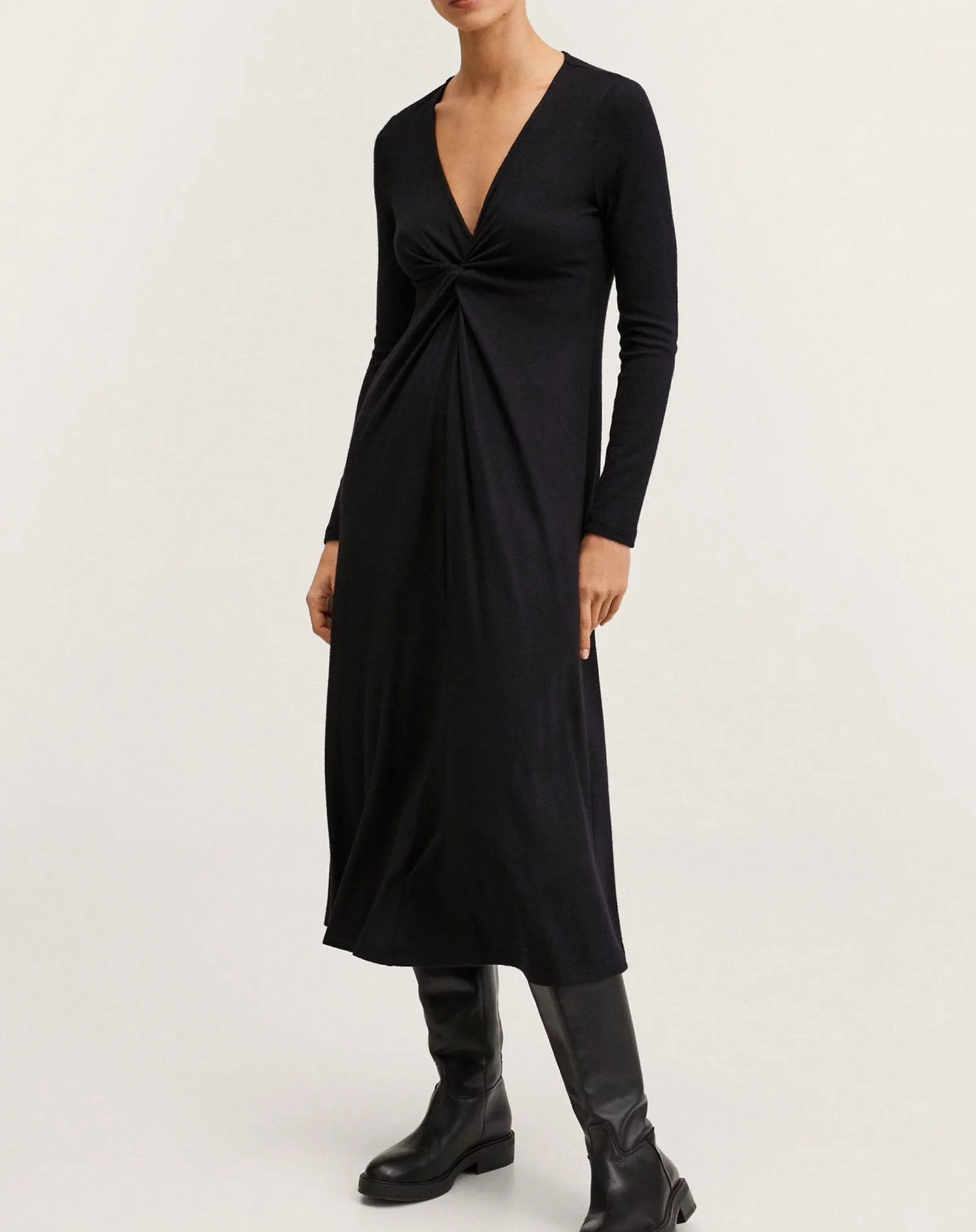 Mango Womens Twist Front Detail Midi Dress In Black