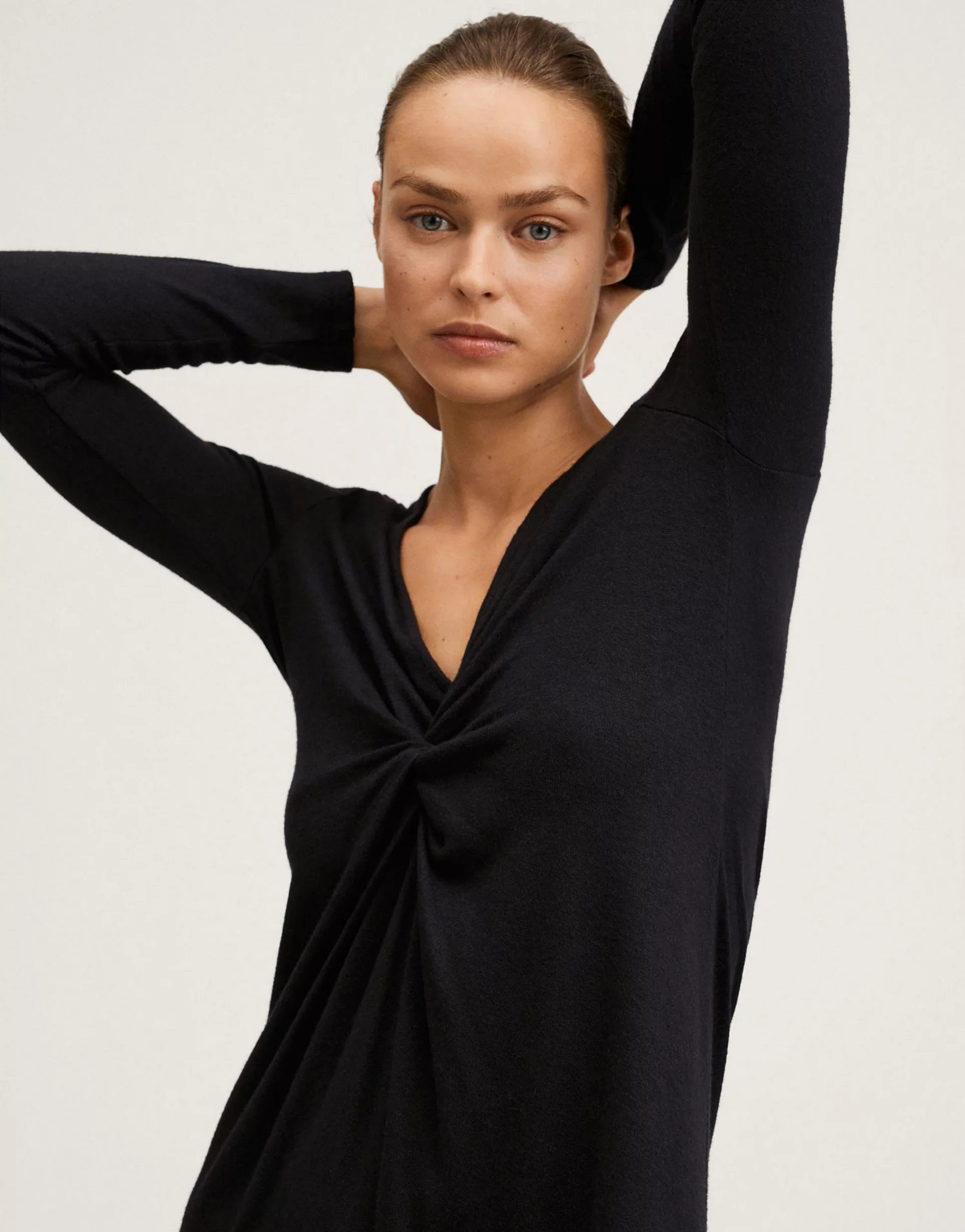 Mango Womens Twist Front Detail Midi Dress In Black