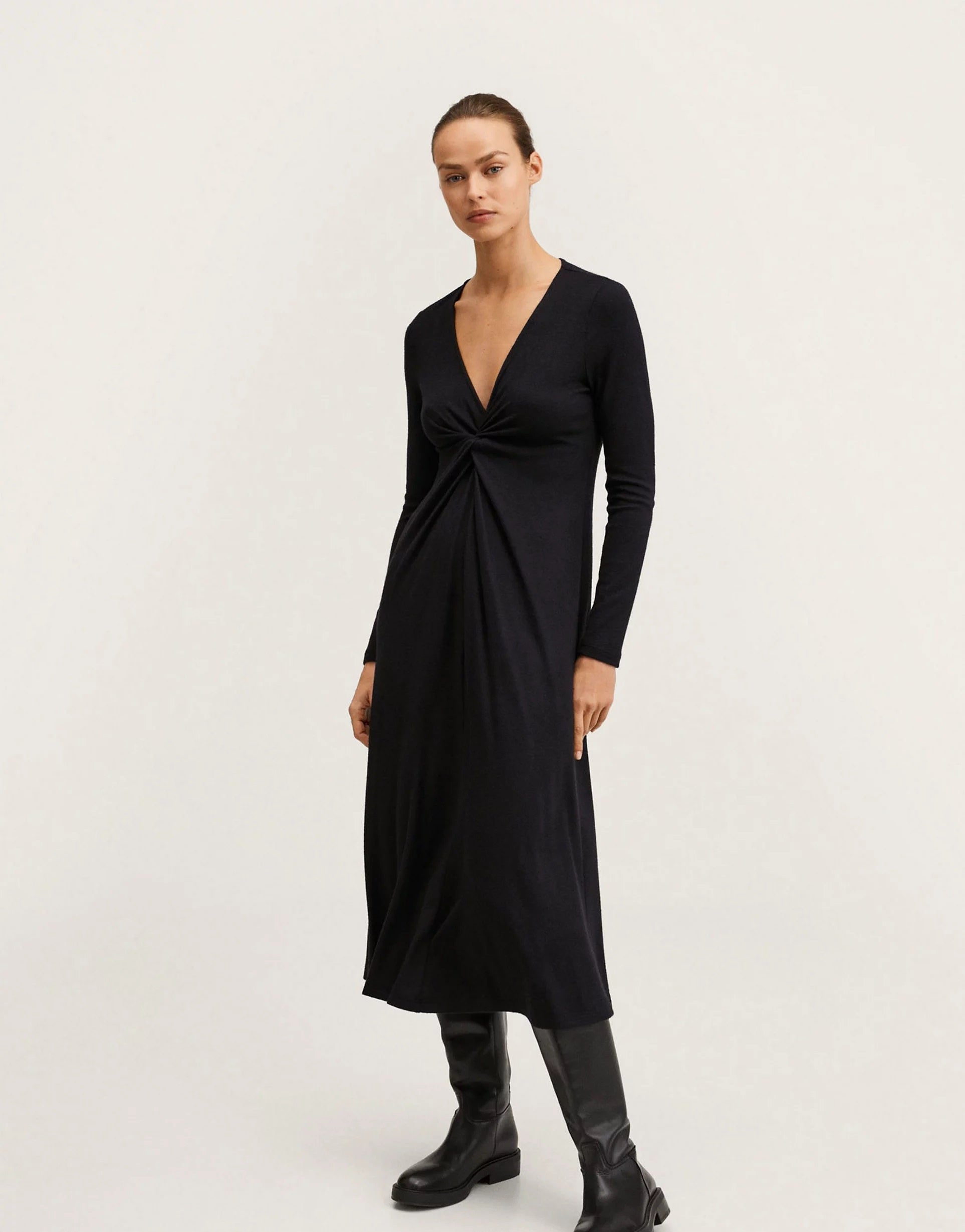 Mango Womens Twist Front Detail Midi Dress In Black
