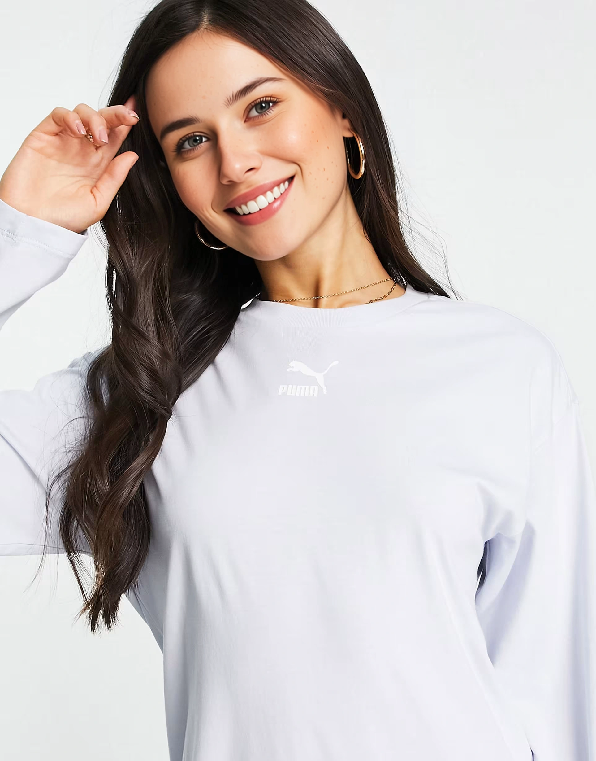 Womens Puma Classics Long Sleeve Tee Dress in Light Blue