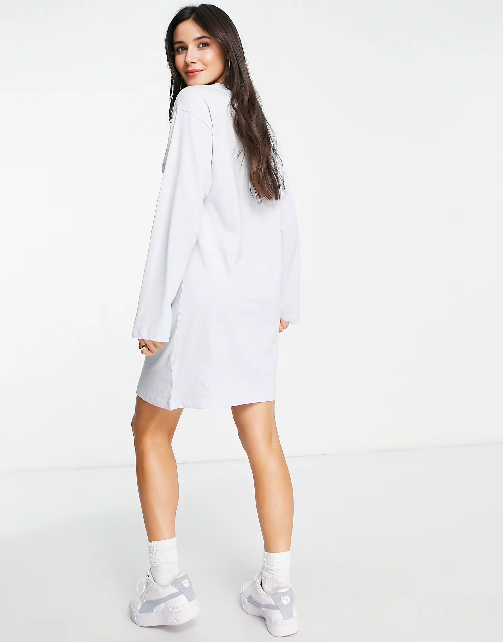 Womens Puma Classics Long Sleeve Tee Dress in Light Blue