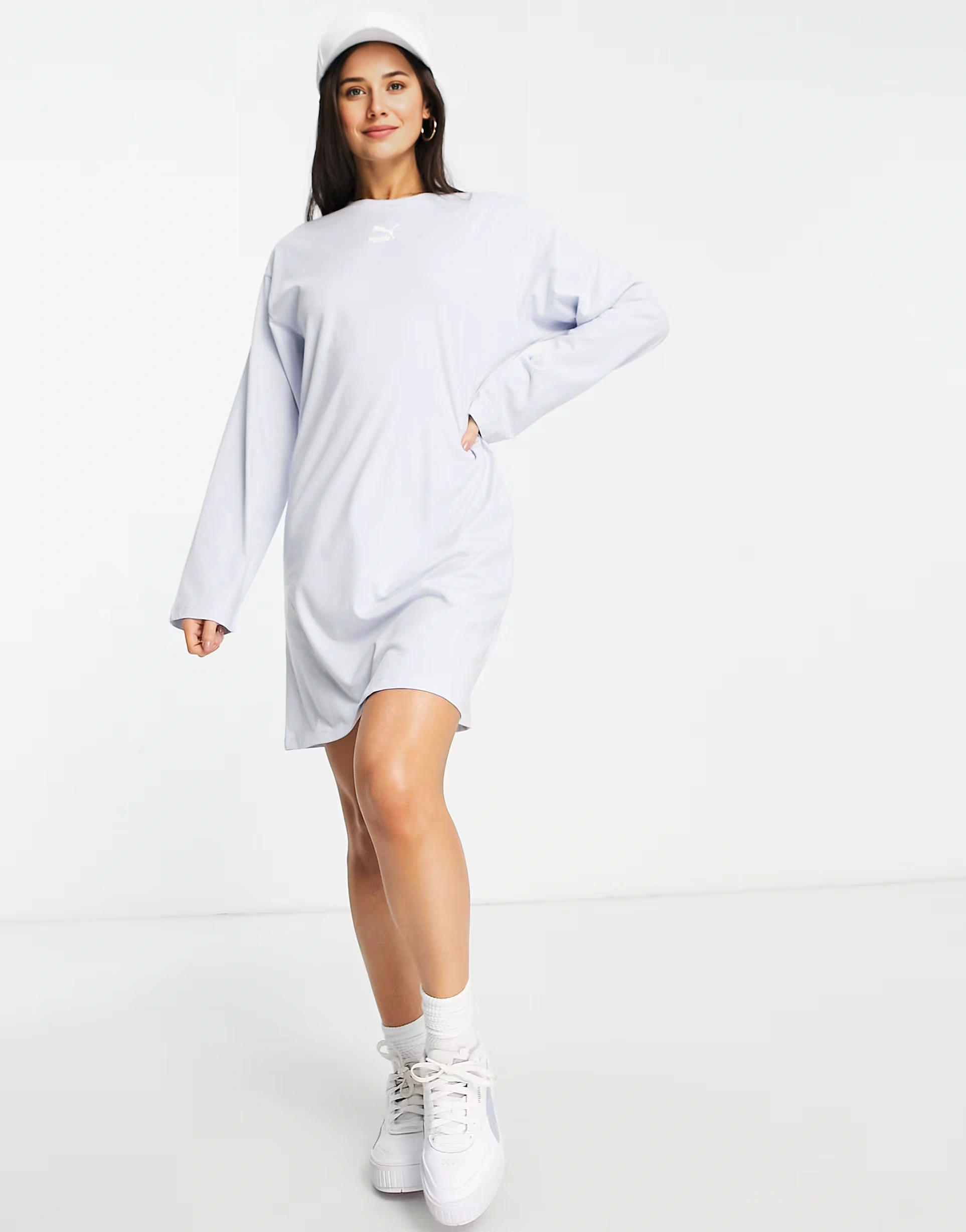 Womens Puma Classics Long Sleeve Tee Dress in Light Blue