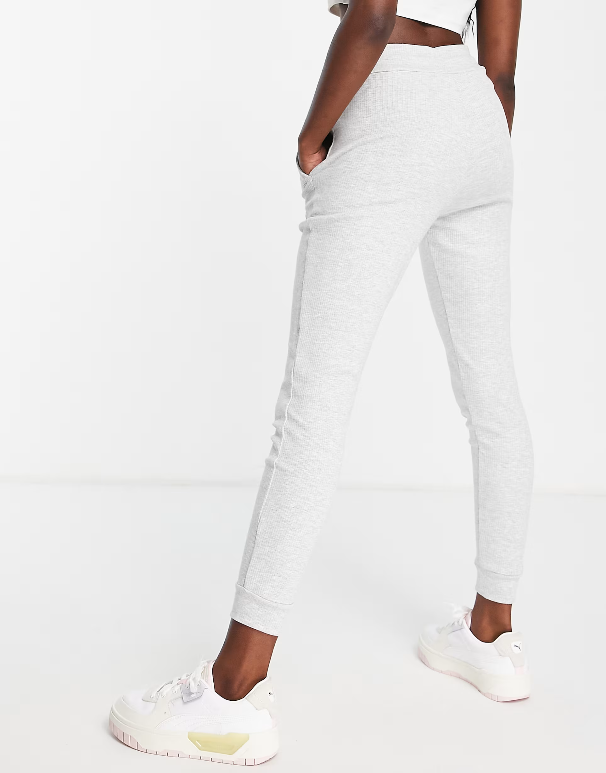 Womens Puma Classics Ribbed Slim Joggers in Grey