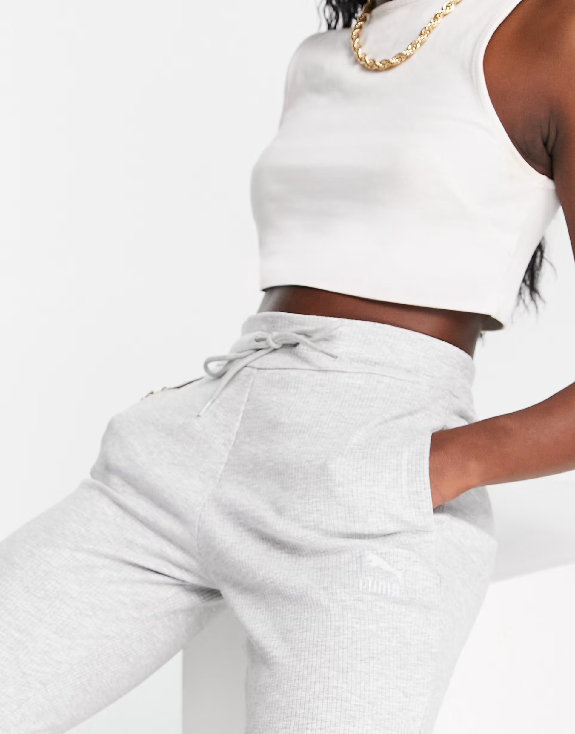 Womens Puma Classics Ribbed Slim Joggers in Grey