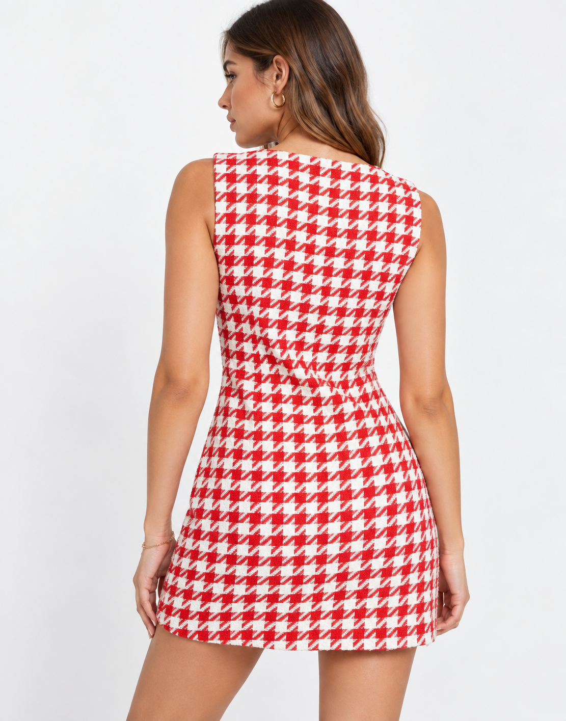 Urban Revivo Womens Scoop Neck Mini Dress in Red Check