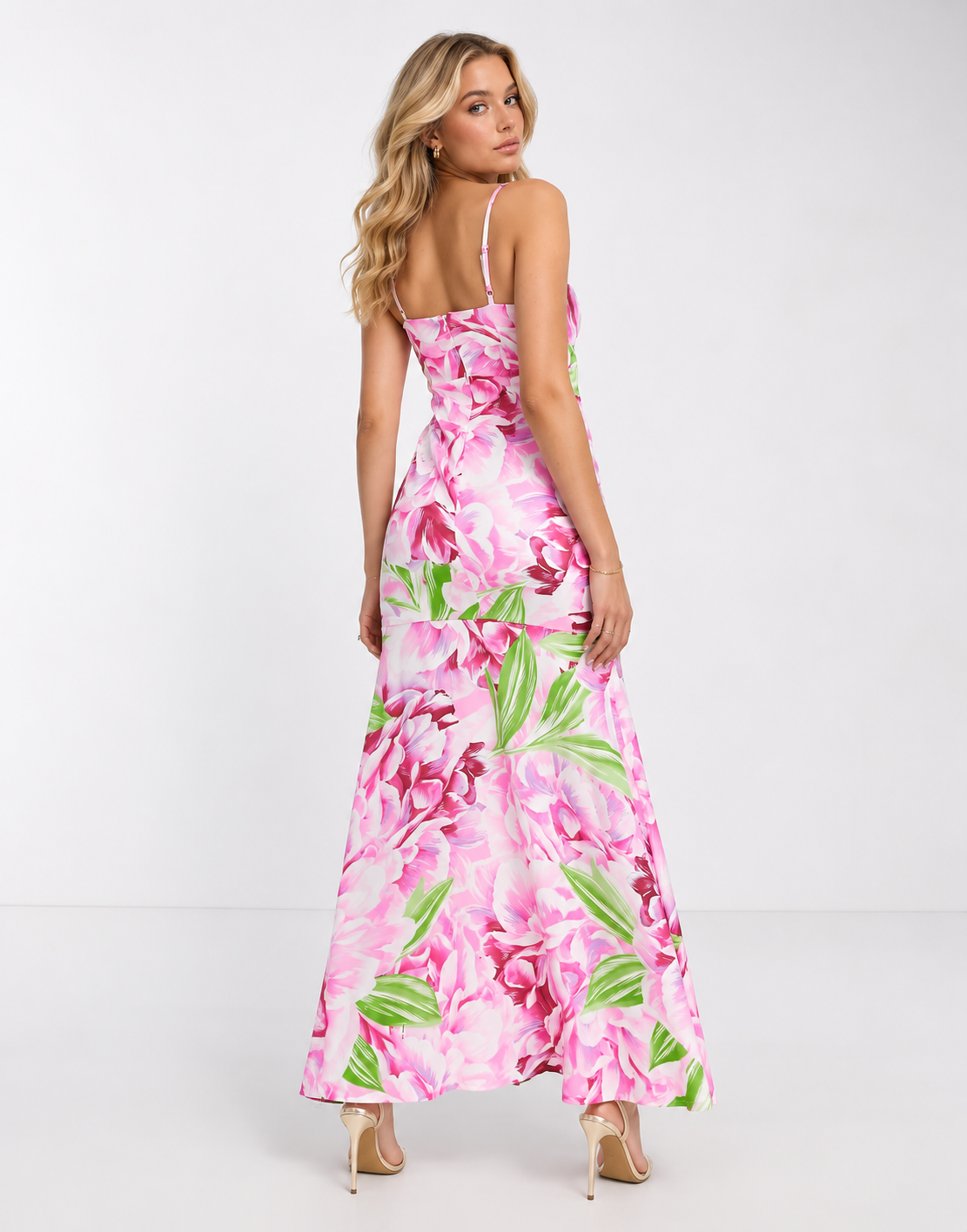 Liquorish Womens Satin Twist Front Maxi Dress With Split In Green & Pink