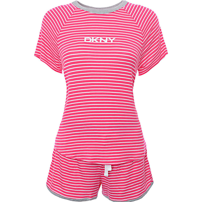 DKNY Womens Pink Stripe Stripe Jersey Logo T-Shirt and Short Set