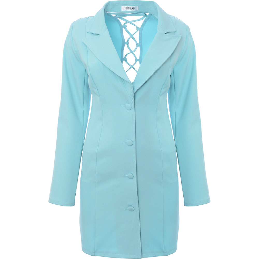 Saint Genies Women's Blue Strappy Back Blazer Dress